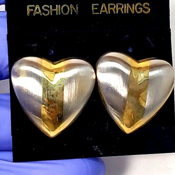 Gold, Silver Dual-Tone Stud Earrings Modern Stripe Design, 1"x1” Fashion Jewelry - Picture 1 of 7